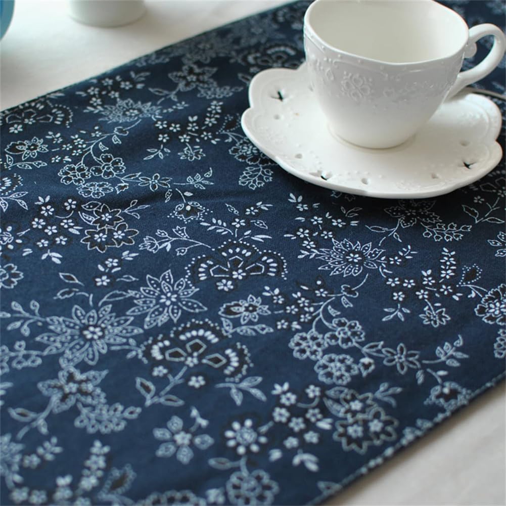 Amazon｜Xabelleネイビーブルーテーブルランナー 30 x 220cm 欧風植物